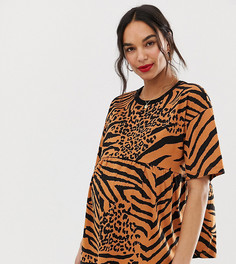Свободный топ со звериным принтом ASOS DESIGN Maternity-Коричневый