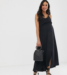 Платье макси на тонких бретельках с пуговицами ASOS DESIGN Maternity-Черный