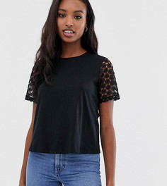 Футболка с кружевными рукавами ASOS DESIGN Tall-Черный