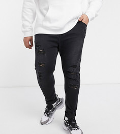 Черные эластичные джинсы с рваной отделкой ASOS DESIGN Plus-Черный