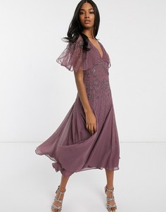 Платье миди с цветочным принтом ASOS DESIGN-Фиолетовый