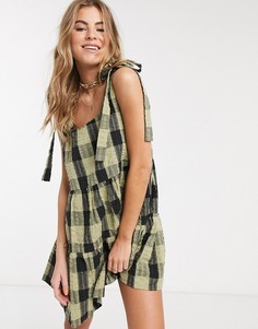 Ярусный свободный сарафан мини в клетку ASOS DESIGN-Мульти