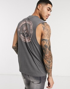 Свободная футболка из органического хлопка с принтом на спине ASOS DESIGN-Серый
