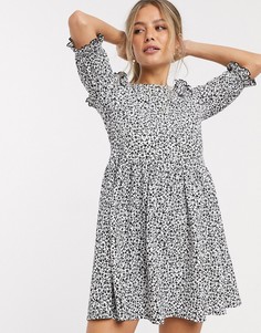Белое свободное платье мини с цветочным принтом Miss Selfridge-Белый