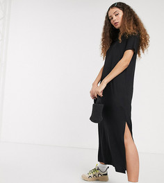 Черное трикотажное платье-футболка миди с разрезом сбоку Monki-Черный