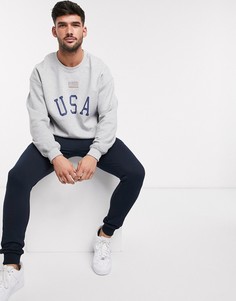 Серый свитшот с принтом американского флага New Look