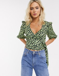 Топ с запахом и цветочным принтом ASOS DESIGN-Мульти