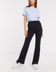 Черные расклешенные брюки в рубчик Bershka-Черный