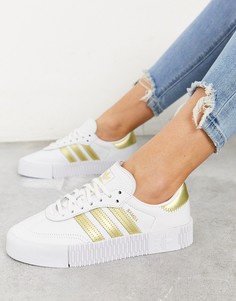 Белые кроссовки с золотистыми полосками adidas sambarose-Белый