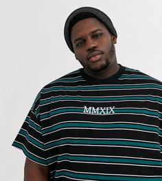 Oversize-футболка в полоску с вышивкой римских цифр ASOS DESIGN Plus-Черный