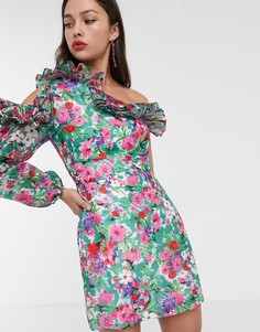 Платье мини на одно плечо с цветочным принтом Talulah-Мульти