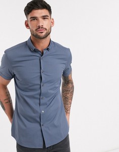 Синяя рубашка с короткими рукавами Topman-Синий