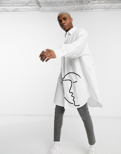 Супердлинная oversized-рубашка из поплина с принтом ASOS DESIGN-Белый