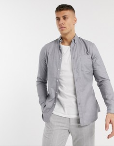 Светло-серая оксфордская рубашка стретч с длинными рукавами Topman-Зеленый