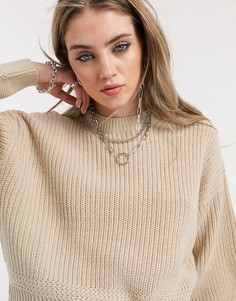 Бежевый джемпер плотной вязки Bershka-Коричневый