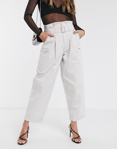 Брюки с присборенным поясом и молниями ASOS DESIGN-Кремовый