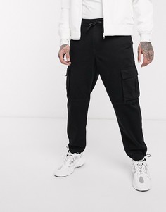 Черные брюки-карго с затягивающимся шнурком Bershka-Черный