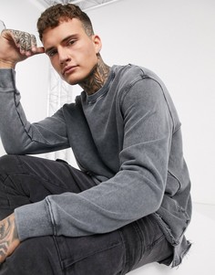 Серый свитшот с необработанным краем Bershka