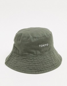 Панама цвета хаки с вышивкой "Tokyo" Topman-Зеленый