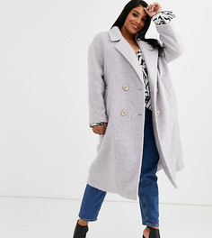 Эффектное пальто сиреневого цвета с оригинальными пуговицами ASOS DESIGN Curve-Фиолетовый