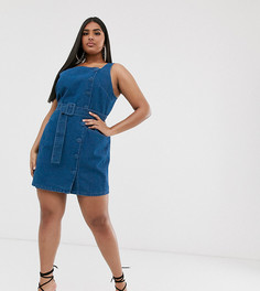 Джинсовое платье мини с ремнем и пуговицами по бокам ASOS DESIGN Curve-Синий