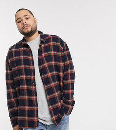 Темно-синяя фланелевая oversize-рубашка в клетку ASOS DESIGN Plus-Темно-синий