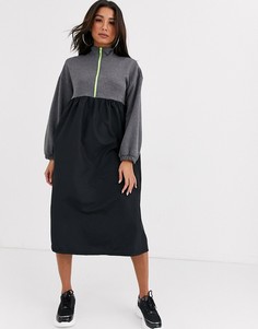 Серое меланжевое платье-свитшот с неоновой молнией ASOS DESIGN-Серый
