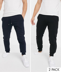 Набор из 2 облегающих джоггеров (черные/темно-синие) ASOS DESIGN-Мульти