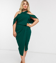 Облегающее платье миди с драпировкой и завязкой на шее ASOS DESIGN Curve-Зеленый
