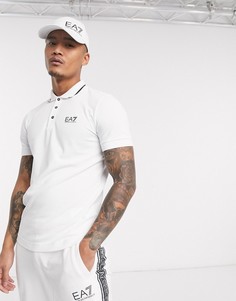 Белое поло из ткани пике с логотипом Armani EA7 Core ID-Белый