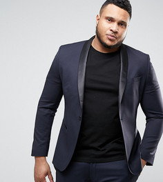 Темно-синий пиджак-смокинг зауженного кроя ASOS PLUS