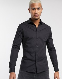 Черная эластичная облегающая рубашка ASOS DESIGN-Черный