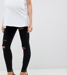Черные рваные джинсы скинни с посадкой под животом ASOS DESIGN Maternity Ridley-Черный