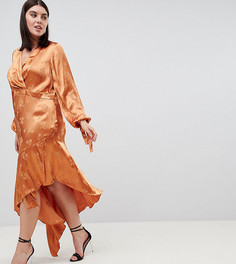 Жаккардовое платье миди с цветочной вышивкой и асимметричным краем ASOS DESIGN Curve-Оранжевый