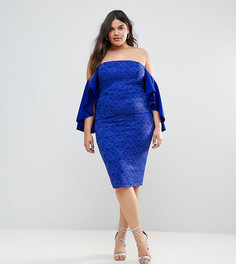 Кружевное платье миди с открытыми плечами ASOS CURVE-Синий