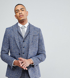 Синий пиджак узкого кроя из ткани с добавлением шерсти в крапинку ASOS TALL