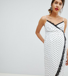 Атласное платье миди в горошек с запахом ASOS DESIGN Maternity-Белый