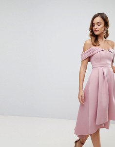 Платье миди для выпускного с открытыми плечами ASOS DESIGN-Розовый