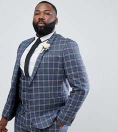 Синий приталенный пиджак в клетку ASOS DESIGN Plus