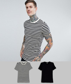2 обтягивающих футболки (черный в полоску/черный однотонный) ASOS DESIGN- СКИДКА-Мульти