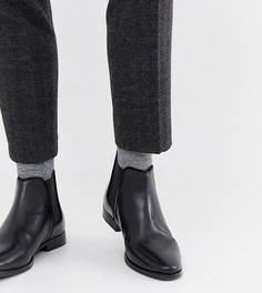 Черные кожаные ботинки челси для широкой стопы с однотонной подошвой ASOS DESIGN-Черный