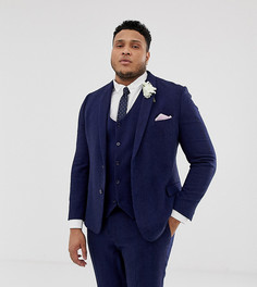 Синий приталенный пиджак с добавлением шерсти и узором "в елочку" ASOS DESIGN Plus Wedding