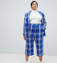 Синие укороченные брюки в клетку с широкими штанинами ASOS DESIGN Curve Tailored-Мульти