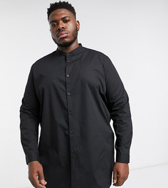 Черная длинная футболка классического кроя с воротником на пуговице ASOS DESIGN Рlus-Черный