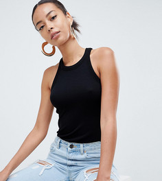 Боди черного цвета в рубчик с высоким вырезом ASOS DESIGN Tall-Черный