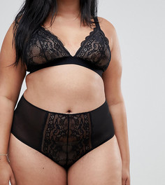 Трусы с кружевом и завышенной талией ASOS DESIGN Curve Ella-Черный
