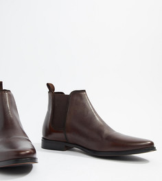 Коричневые кожаные ботинки челси для широкой стопы с однотонной подошвой ASOS DESIGN-Коричневый