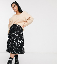 Юбка миди в горошек со складками ASOS DESIGN Curve-Мульти