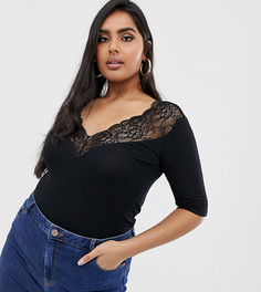 Топ с открытыми плечами и кружевной отделкой ASOS DESIGN Curve-Черный
