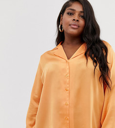 Свободная атласная рубашка с длинными рукавами ASOS DESIGN Curve-Оранжевый